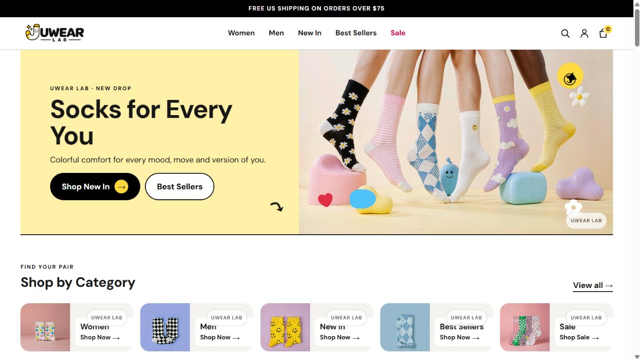 uWear Sock 真實網站首頁截圖